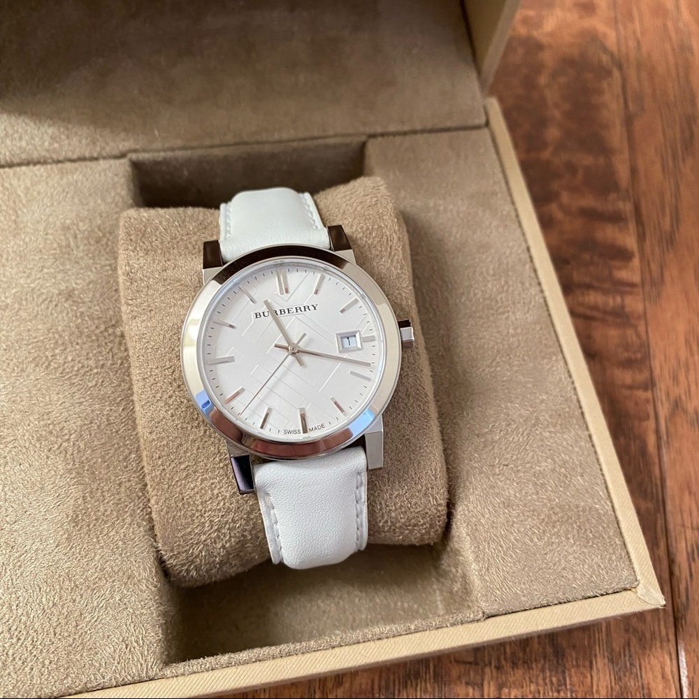 Burberry white leather watch